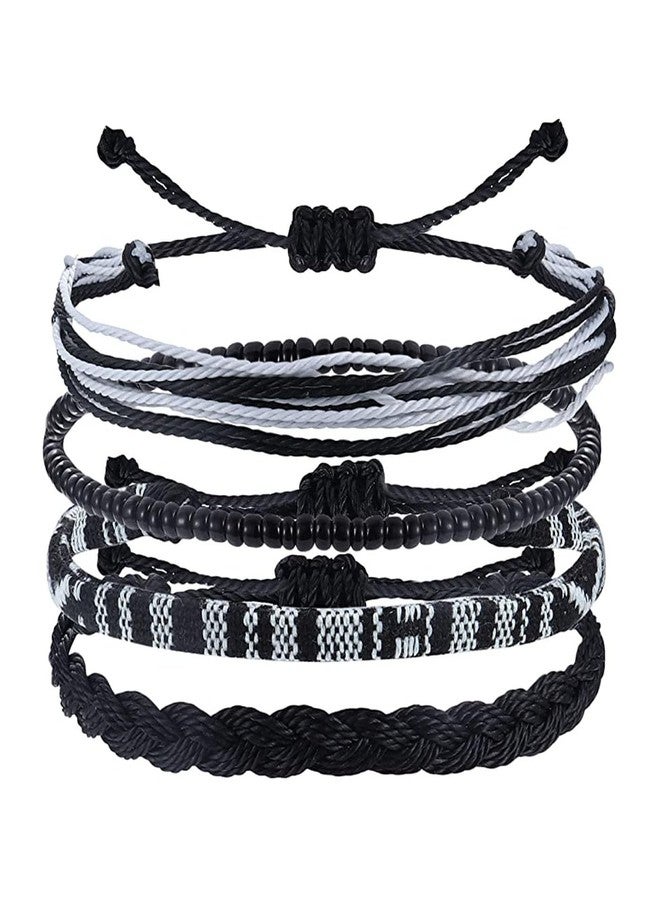 PINCHUAN Beach Summer Ankle Bracelet for Women Handmade Braided Adjustable Beaded Anklets String Ankle Bracelets Waterproof Surfer Beach Bracelets String Rope Ankle Bracelet Jewelry-Black - Image 1